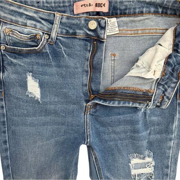 Crystal Rock Distressed Blue Skinny Jeans Women’s Size 15 Ripped Trendy Style - Picture 3 of 7